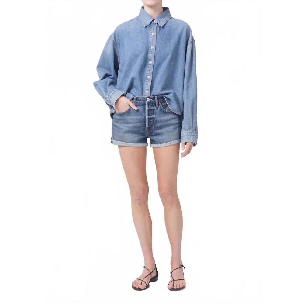 Agolde Light Blue Denim High-Rise Jean Shorts